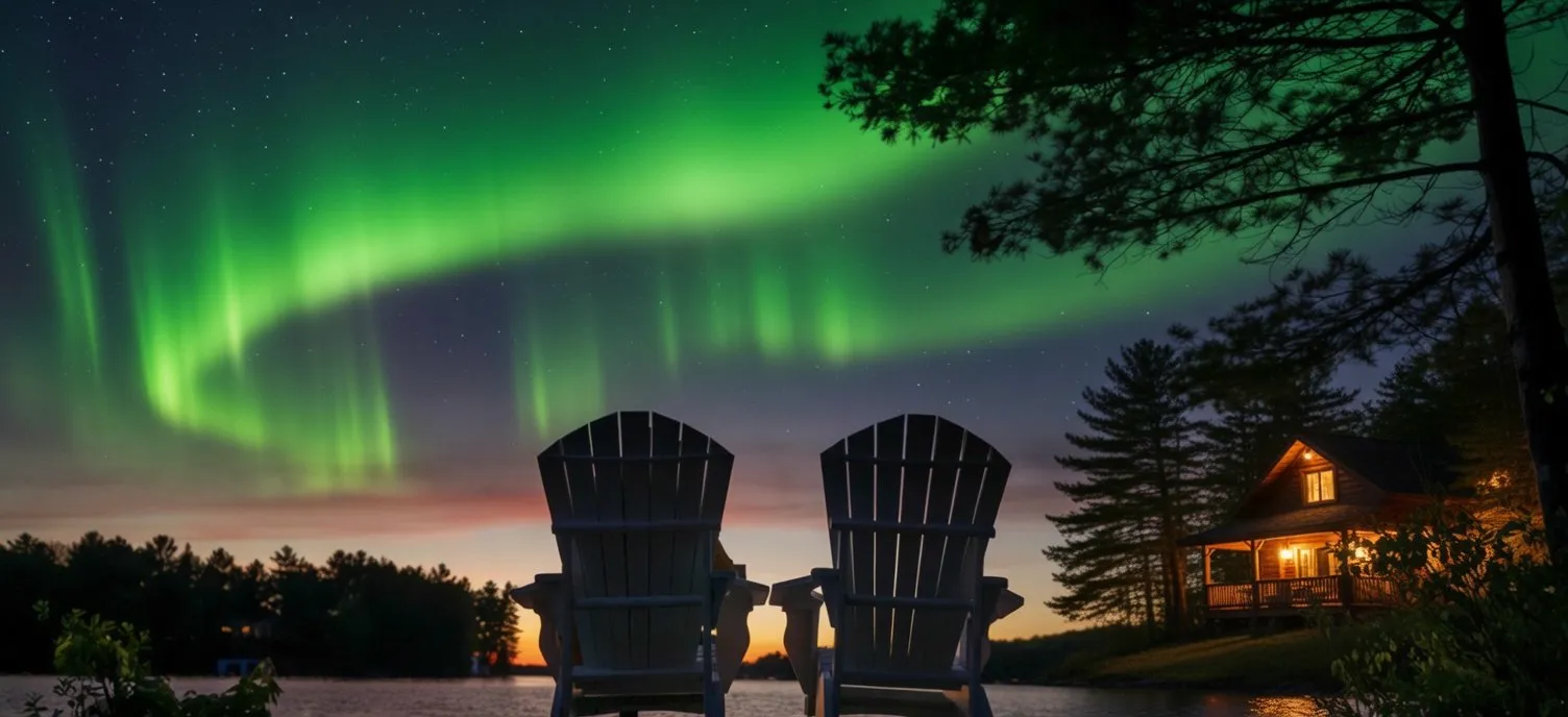 Northern Ontario lake under the aurora borealis